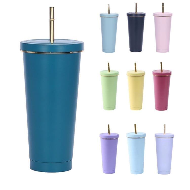Stainless steel drinking cups coffee mug with lid double wall vacuum insulated tumbler with straw sippy cup Stainless steel drinking cups coffee mug with lid double wall vacuum insulated tumbler with straw sippy cup