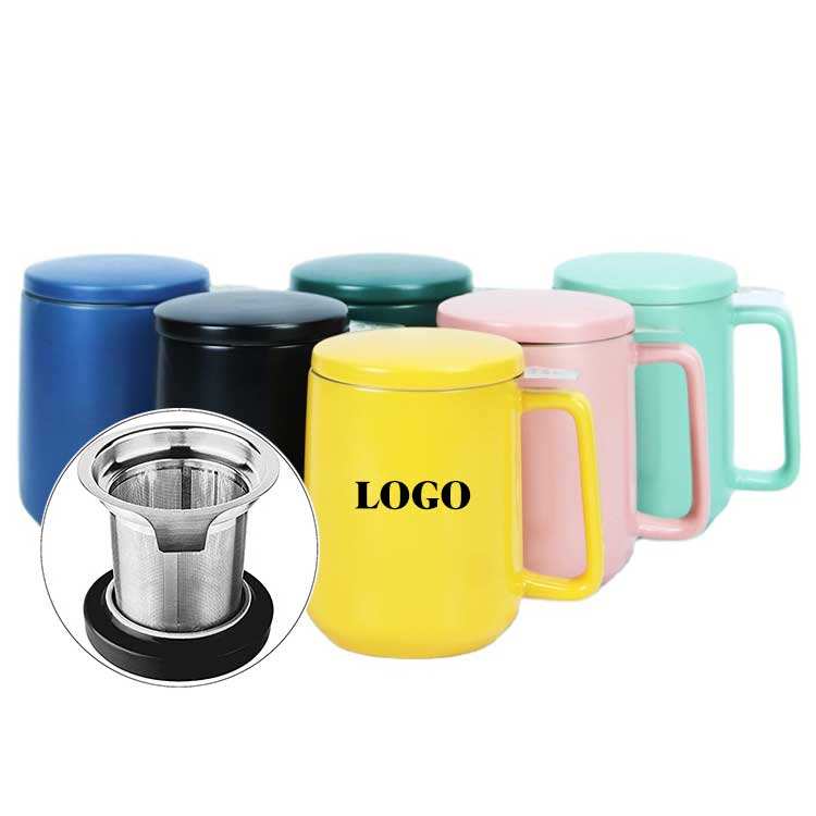 Assorted color custom 16oz tall colorful ceramic travel cup porcelain tea mug with infuser and lid Assorted color custom 16oz tall colorful ceramic travel cup porcelain tea mug with infuser and lid