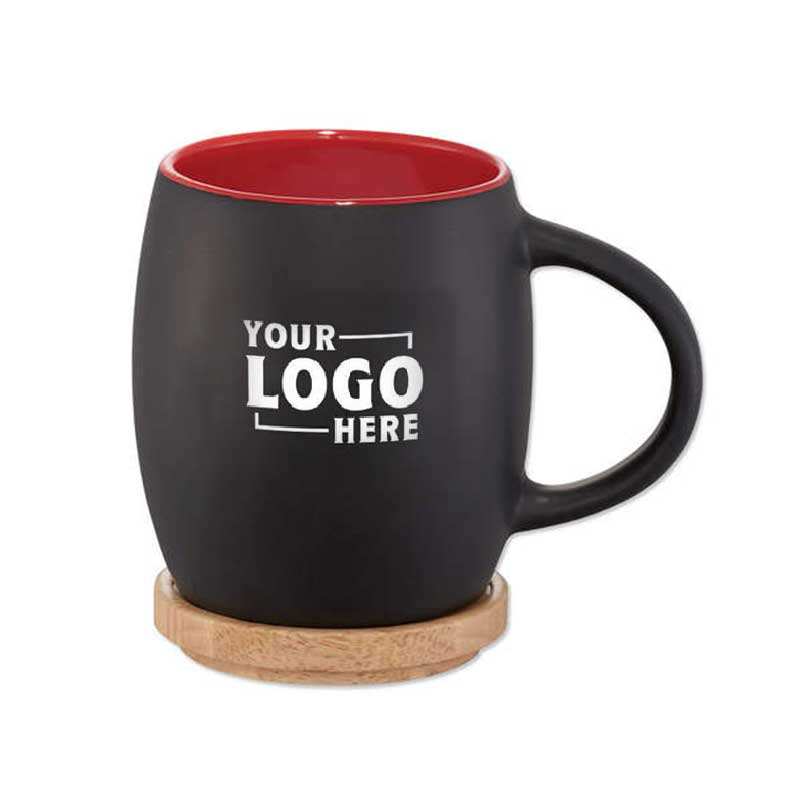 Custom logo printed 14 oz classic c handle mugs 15 oz hearth ceramic mug with wood lid/coaster Custom logo printed 14 oz classic c handle mugs 15 oz hearth ceramic mug with wood lid/coaster