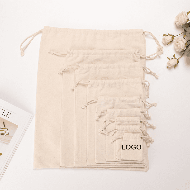 Custom white canvas pouch mini cotton drawstring bag with logo for promotion Custom white canvas pouch mini cotton drawstring bag with logo for promotion