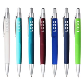 Manufacturer gift blue bulk advertising rubber wholesale cheap plastic promotion ink stylus ballpoint pens with custom logo