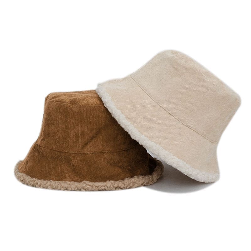 Plush fuzzy bucket hat winter thick warm corduroy and faux fur cap custom logo fashion fisherman hat Plush fuzzy bucket hat winter thick warm corduroy and faux fur cap custom logo fashion fisherman hat