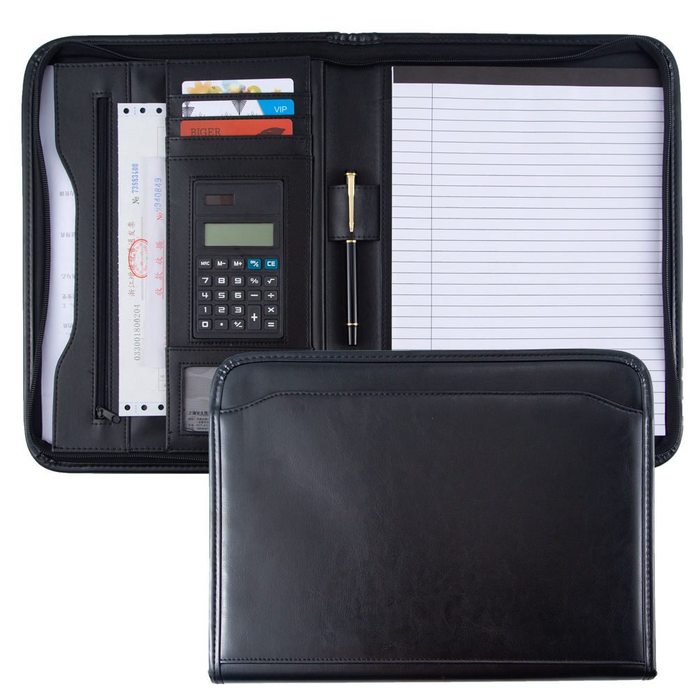 Custom promotional gifts business stationery briefcase leather a4 for documents folder portafolio with calculator Custom promotional gifts business stationery briefcase leather a4 for documents folder portafolio with calculator