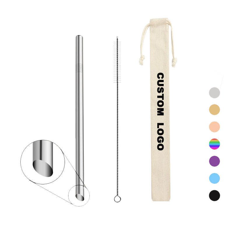 Eco-friendly reusable oblique incisions metal drinking straws colorful sharp tip bubble tea straw stainless steel with pouch Eco-friendly reusable oblique incisions metal drinking straws colorful sharp tip bubble tea straw stainless steel with pouch