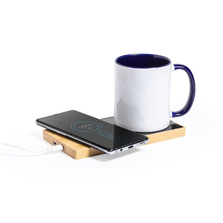 Bamboo wireless charger with cup warmer