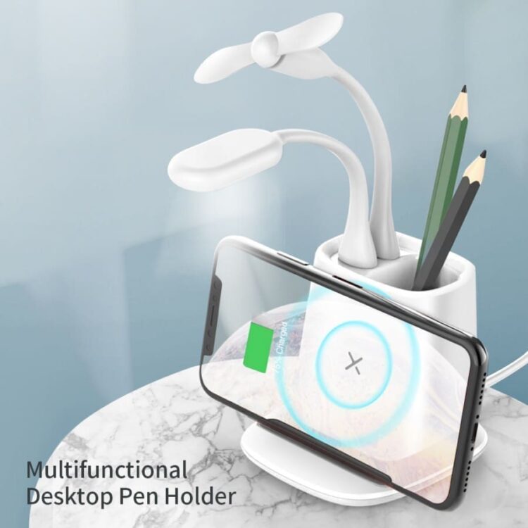 5w wireless charger pen holder with dual usb charging ports