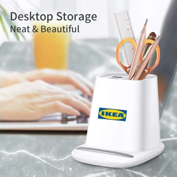 5w wireless charger pen holder with dual usb charging ports