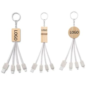 3 in 1 multiple wheatly bamboo charging cable