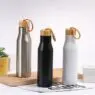 Custom logo stainless steel water bottle with bamboo lid for promotion
