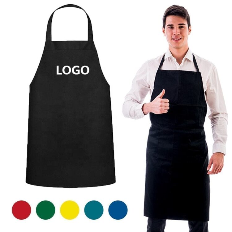 Custom logo adjustable reusable cotton women baking chef cooking kitchen apron with two pockets