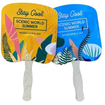 Custom printing and shape paper hand held fan with wood handle for events