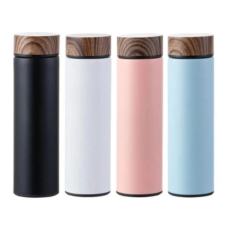 500ml wholesale stainless steel water bottles with wooden grain lid