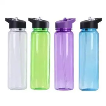 Portable 700ml clear plastic suction nozzle straw sports water bottle