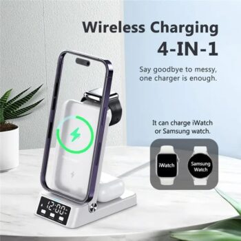 25w 4-in-1 foldable wireless charging station with clock