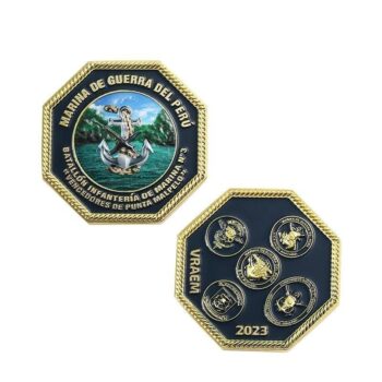 Custom logo zinc alloy brass coins soft enamel challenge peruvian navy coin