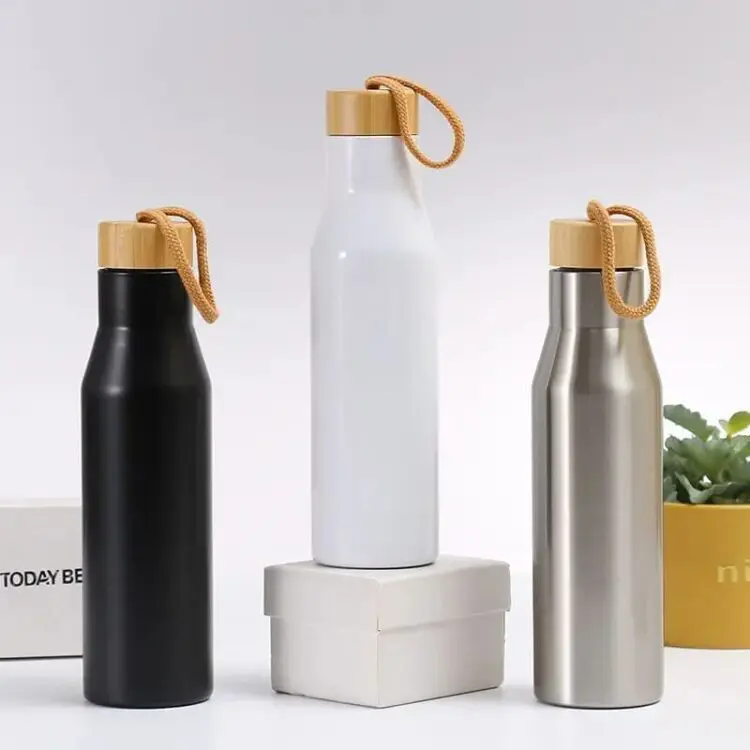 Custom logo stainless steel water bottle with bamboo lid for promotion