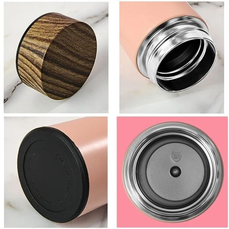 500ml wholesale stainless steel water bottles with wooden grain lid