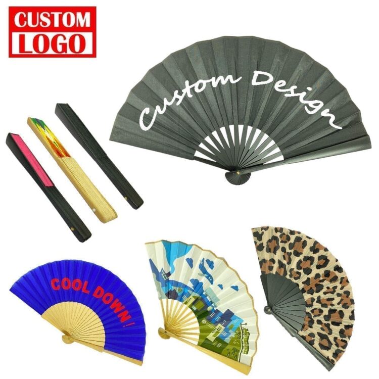 Fabric wooden bamboo folding hand fan