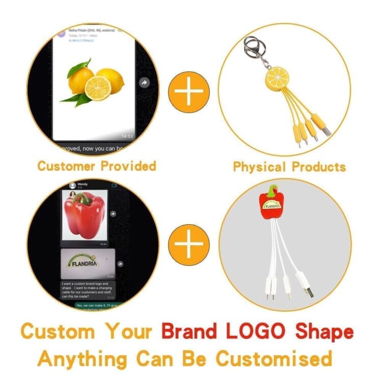 Custom shape keychain 3 in 1 charging cable