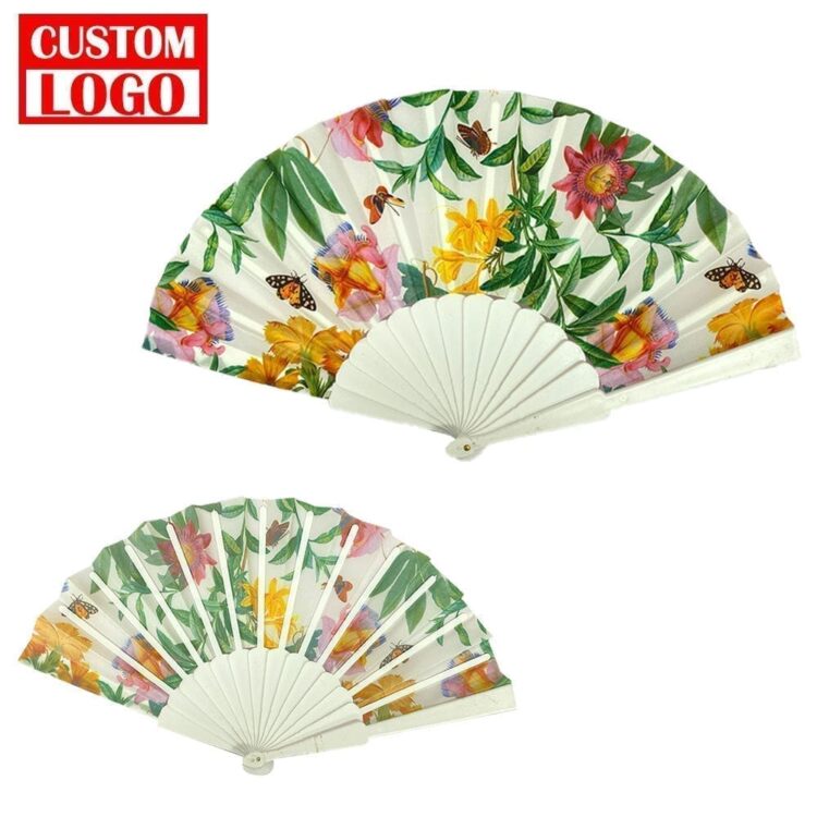 Fabric wooden bamboo folding hand fan