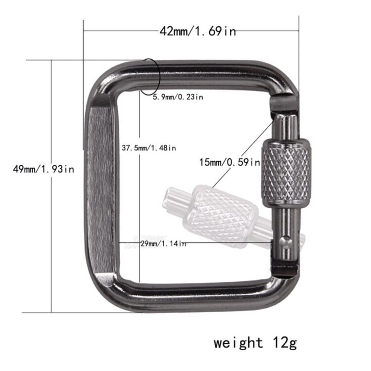 Custom keychain clip hook screw gate locking key holder spring snap aluminum square shaped carabiner