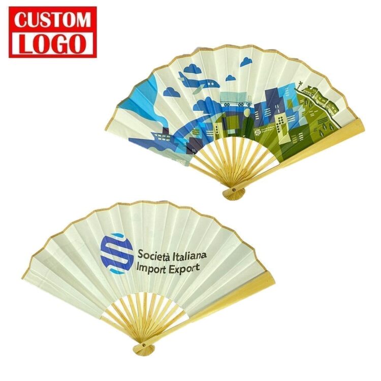 Fabric wooden bamboo folding hand fan