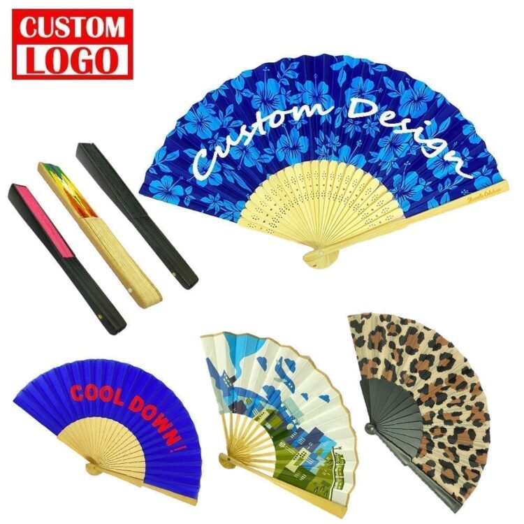 Fabric wooden bamboo folding hand fan