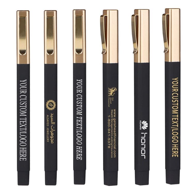 Hot selling luxury gold clip rubber square hotel ball pen with custom logo ballpoint pen promotional pens