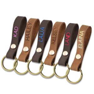 Leather keychain personalized for car keytags keyfob custom name phone number engraved premium leather key chain