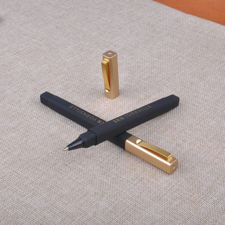 Hot selling luxury gold clip rubber square hotel ball pen with custom logo ballpoint pen promotional pens