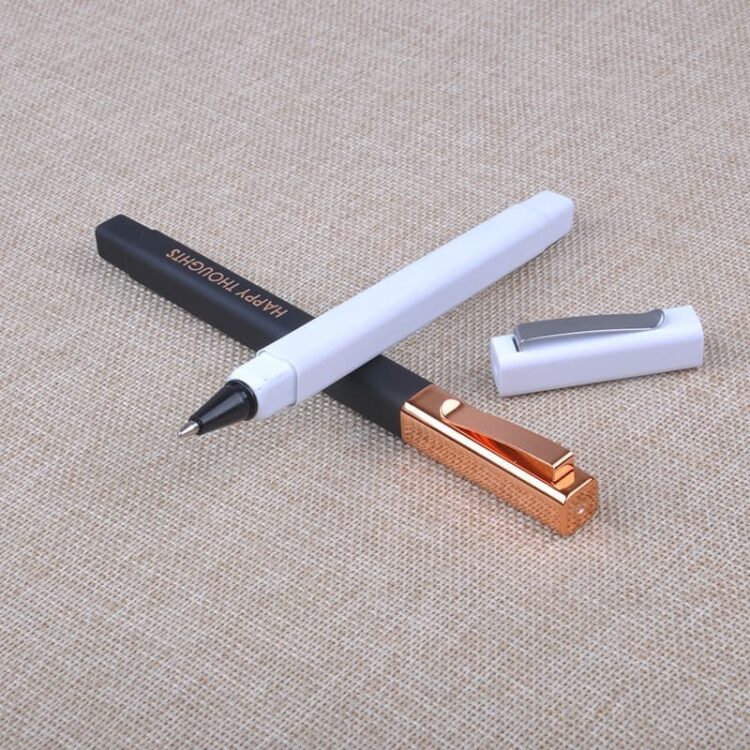 Hot selling luxury gold clip rubber square hotel ball pen with custom logo ballpoint pen promotional pens