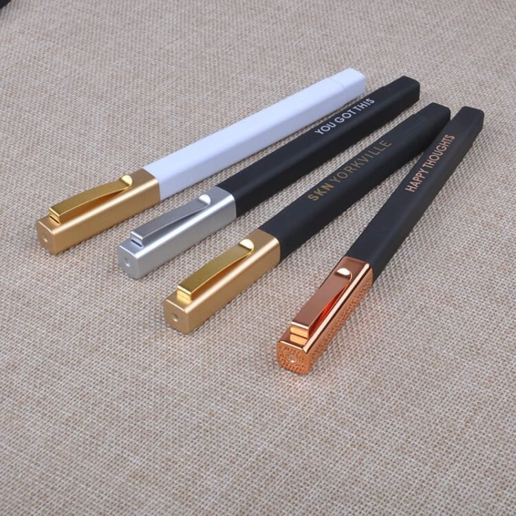 Hot selling luxury gold clip rubber square hotel ball pen with custom logo ballpoint pen promotional pens
