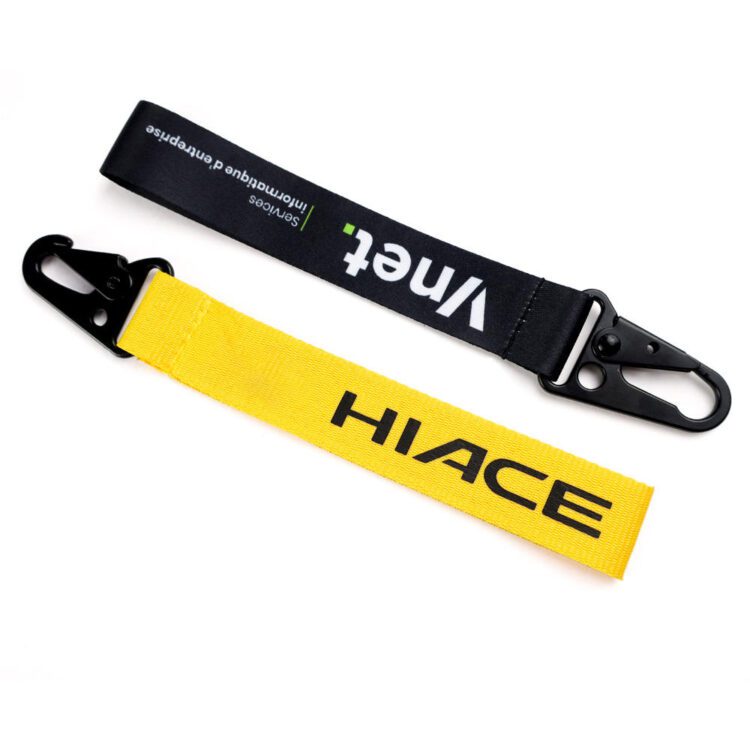 Wholesale custom logo printed wrist strap lanyards polyester woven embroidered short keychain lanyard key chain