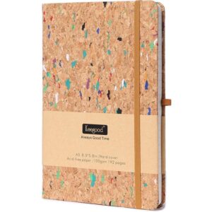 Custom logo eco-friendly a5 notebook with cork cover- premium lined paper- inner pocket & elastic band