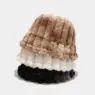 Wholesale women winter fluffy fuzzy bucket hat tie dye vertical stripes plush fisherman cap winter warm faux fur bucket hat