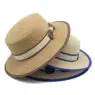 Blue and white outdoor boho bow decor british style sombrero classic summer women's boater flat top straw hat