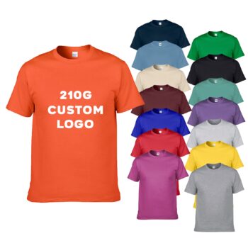 Custom brand dtg heat transfer silk screen printing 210gsm heavyweight 100% cotton thick collar 13 color t shirt for men