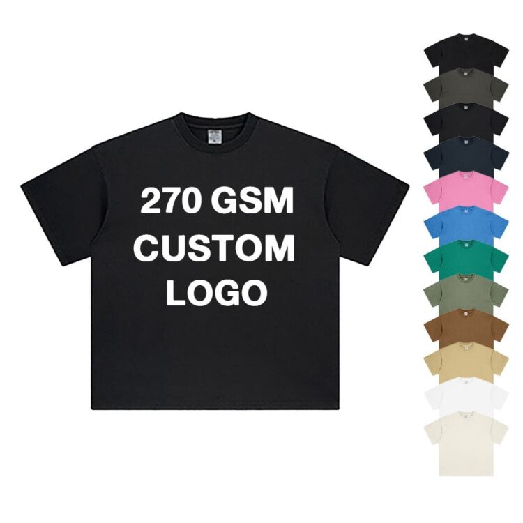 Custom logo dtg screen printed cheap 270gsm 100% cotton heavyweight vintage acid washed men oversized t shirt new style