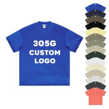 Custom logo 100% cotton polyester 305gsm heavyweight drop shoulder oversized heat transfer dtg screen printed t shirt