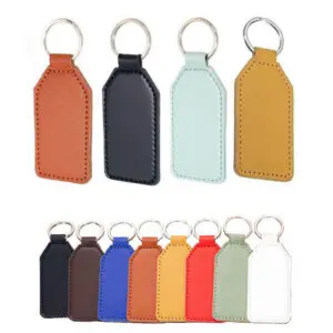 Double-sided pu leather keychain bottle rectangle shape blanks engraved name custom logo printing design keychains for gifts