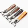 Customizable car key chain luxury genuine leather keychain pure color buckle key ring car accessories gift car keychain