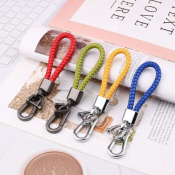 Hand woven rope keychain for men women rotatable luxury leather rope key chains horseshoe buckle car key ring holder accessories