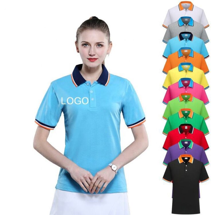 Woman polo shirts custom logo printed cotton polyester plain blank women polo sport t shirt