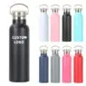 Colorful oem stainless steel drinking bottle thermal vacuum flask tea thermos water bottles with bamboo lid