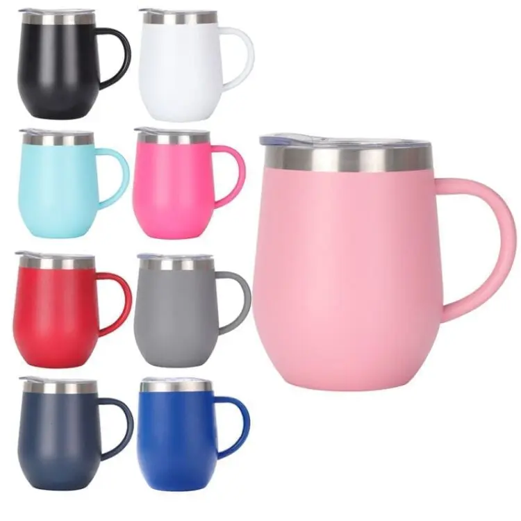 Custom stainless steel coffee mug with handle powder coated leak proof double wall vacuum drink cup with bpa free lid