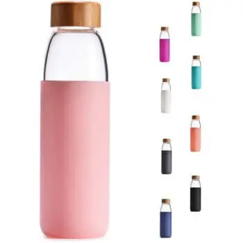 Sublimation borosilicate glass water bottle with bamboo lid with logo