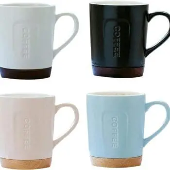 Custom modern and minimalist office with wood cushion relief ceramic coffee cup , ceramic embossed coffee mug with wooden base