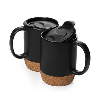 15 oz mug set large ceramic coffee mug with cork bottom and spill proof lid