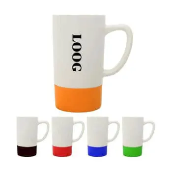 Custom logo 18 oz 16 oz large handle colorful non-slip silicone band silicone base ceramic mugs