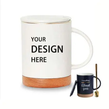 Custom handmade good lucky to you ceramic coffee mug with wooden splice bottom